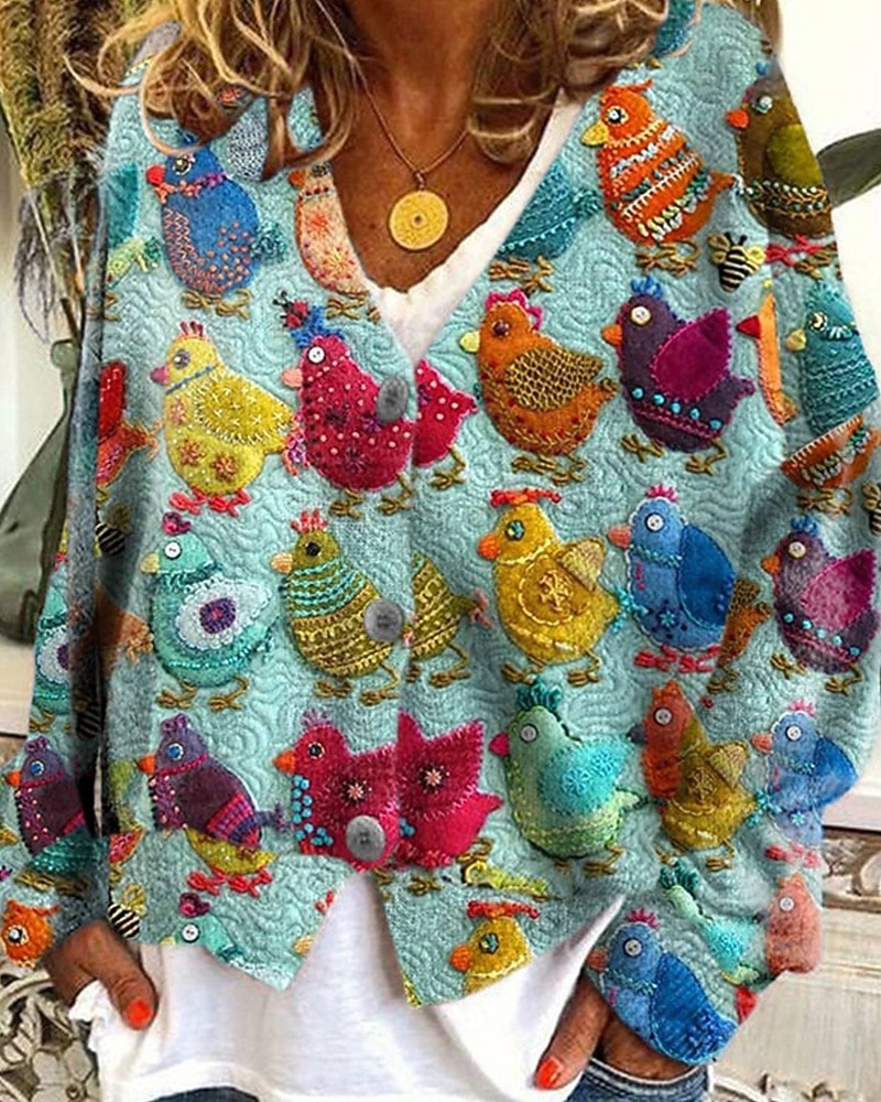 Damen Mantel Freizeitjacke Warm Bequem Druck Mode Modern Lässig Blumen Ausgehen Wochenende Einreihig Regulär V Ausschnitt Normale Passform Langarm Oberbekleidung Weiß Blau Purpur Herbst Winter 2025 - $22.99 –P2