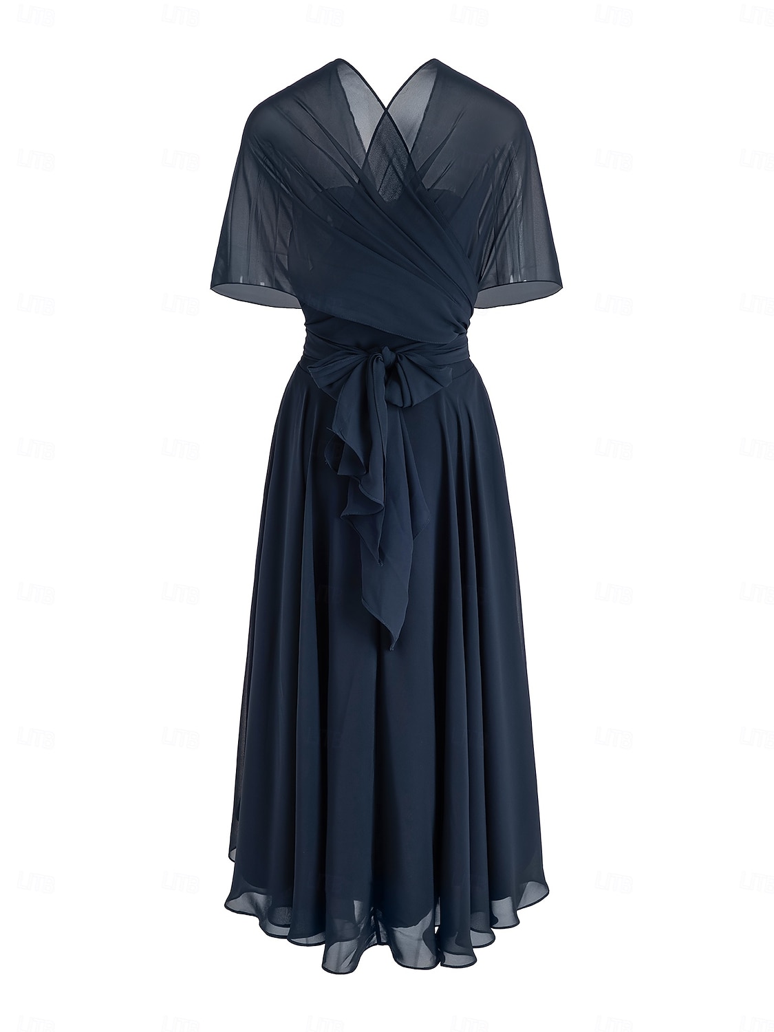 A-linjeformade Bröllops Gäst Klänningar Elegant Klänning Formal Bröllops Fest Te Längd utan Ärmar En Axlar Höst Bröllops Gäst Chiffon med Rynkning 2025 - $87.99 –P3