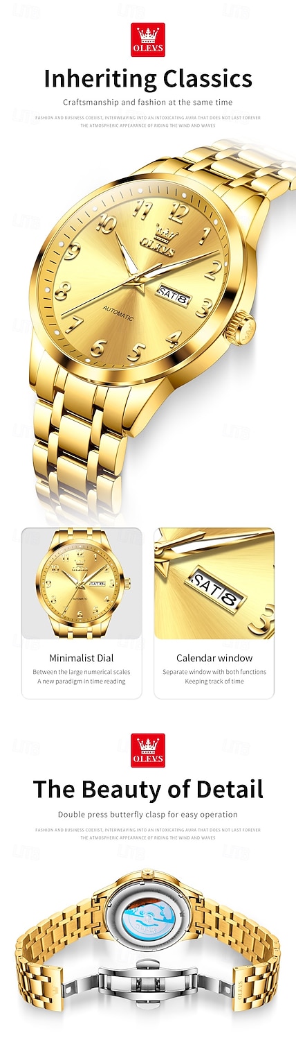 OLEVS Men Mechanical Watch Minimalist Fashion Business Wristwatch Automatic Self-winding Luminous Calendar Date Week Steel Watch 2026 - $98.99 –P4