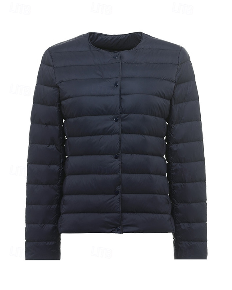 Dame Dunjakke Pufferjakke Hold Varm Bekvem Lomme Knapper Fritid عادي Ferie Ut på byen Fritid / hverdag Enkeltkneppet Normal Crewneck Normal Langermet Yttertøy Marineblå Svart Hvit Høst Vinter 2025 - $36.99 –P2