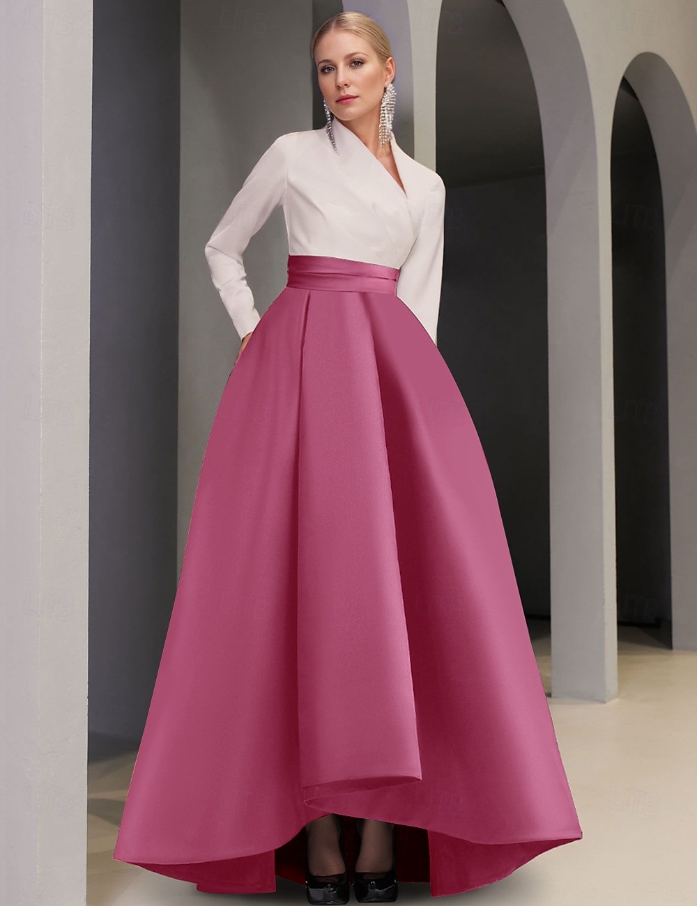 Black Tie A-Linie Abendkleid Elegantes Kleid Formelle Hochzeitsgast Asymmetrisch Langarm V-Ausschnitt Tasche Satin mit Tasche 2025 - $174.99 –P6