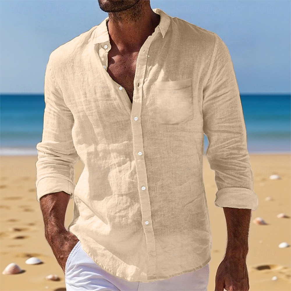 Voor heren Overhemd Linnen overhemd Zomer overhemd Button-down overhemd Strand hemd Overhemden zonder broek Effen Vakantie Alledaagse kleding Zwart Wit Lichtgroen Blozend Roze Lange mouw Strijkijzer 2025 - $21.99 –P11