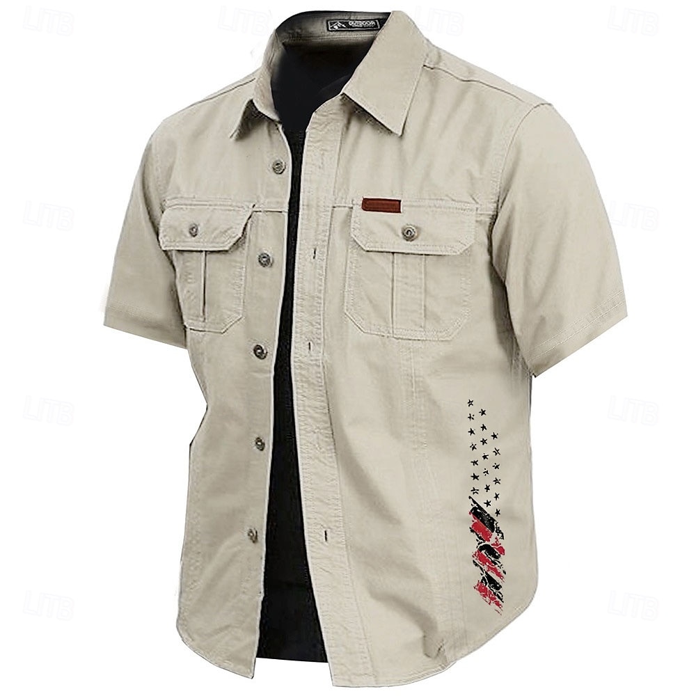 Men's American US Flag Work Shirt Western Shirt Cargo Shirt Short Sleeve Casual Tactical Sports Outdoor WorkWear Summer Spring Turndown Front Two Pockets Cotton Button Up Shirts Army Green Khaki Dark 2026 - $27.99 –P3