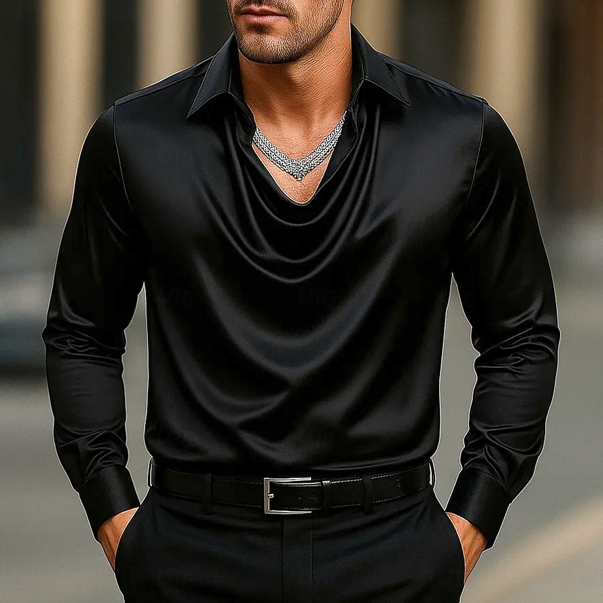 Per uomo Camicia Come la seta Camicia in raso Camicia casual Semplice Formale Matrimonio Argento Nero Oro Verde Manica Lunga Bavero Primavera & Autunno Tutte le stagioni Abbigliamento Arricciato del 2025 a $21.99 –P1