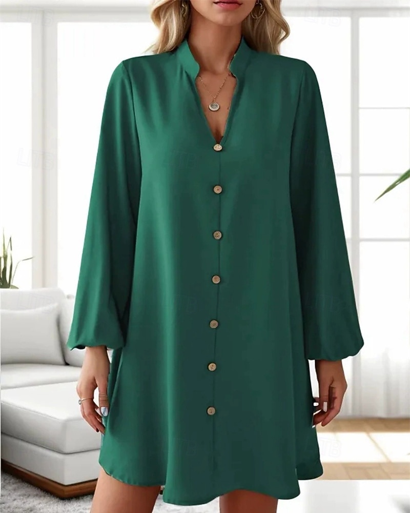 Pentru femei Rochie Mini Rochie casual Modă Clasic Modern În aer liber Vacanță Concediu Fit regulat Simplu Manșon Lung În V Negru Roșu-aprins Maro Trifoi Vară 2025 - $21.99 –P2