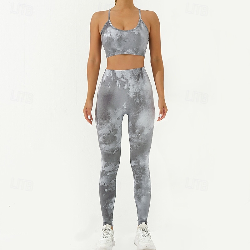 Dam 2-delad yogatröja Sport BH Loungekläder Tryck Träningsdräkter Mörkgrå Svart Gym Träna Träning Hög midja Stretch Andningsfunktion Magkontroll Ärmlös Sport Sportkläder 2025 - $42.99 –P9
