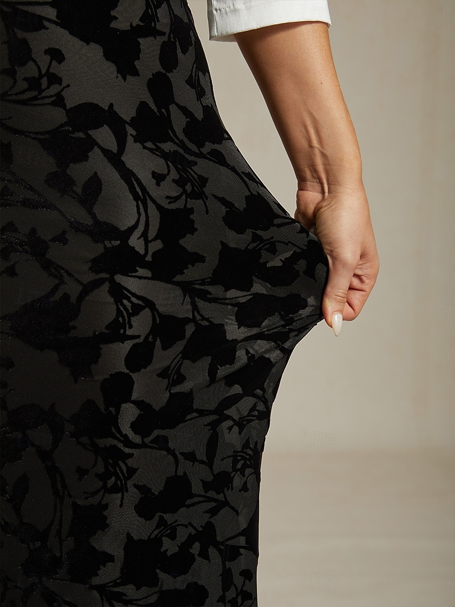 Femmes Jupe Trompette / Sirène Élégant ancien Maxi Taille haute Jupes Élastique Noir Printemps Velours de 2025 ? $59.99 –P3