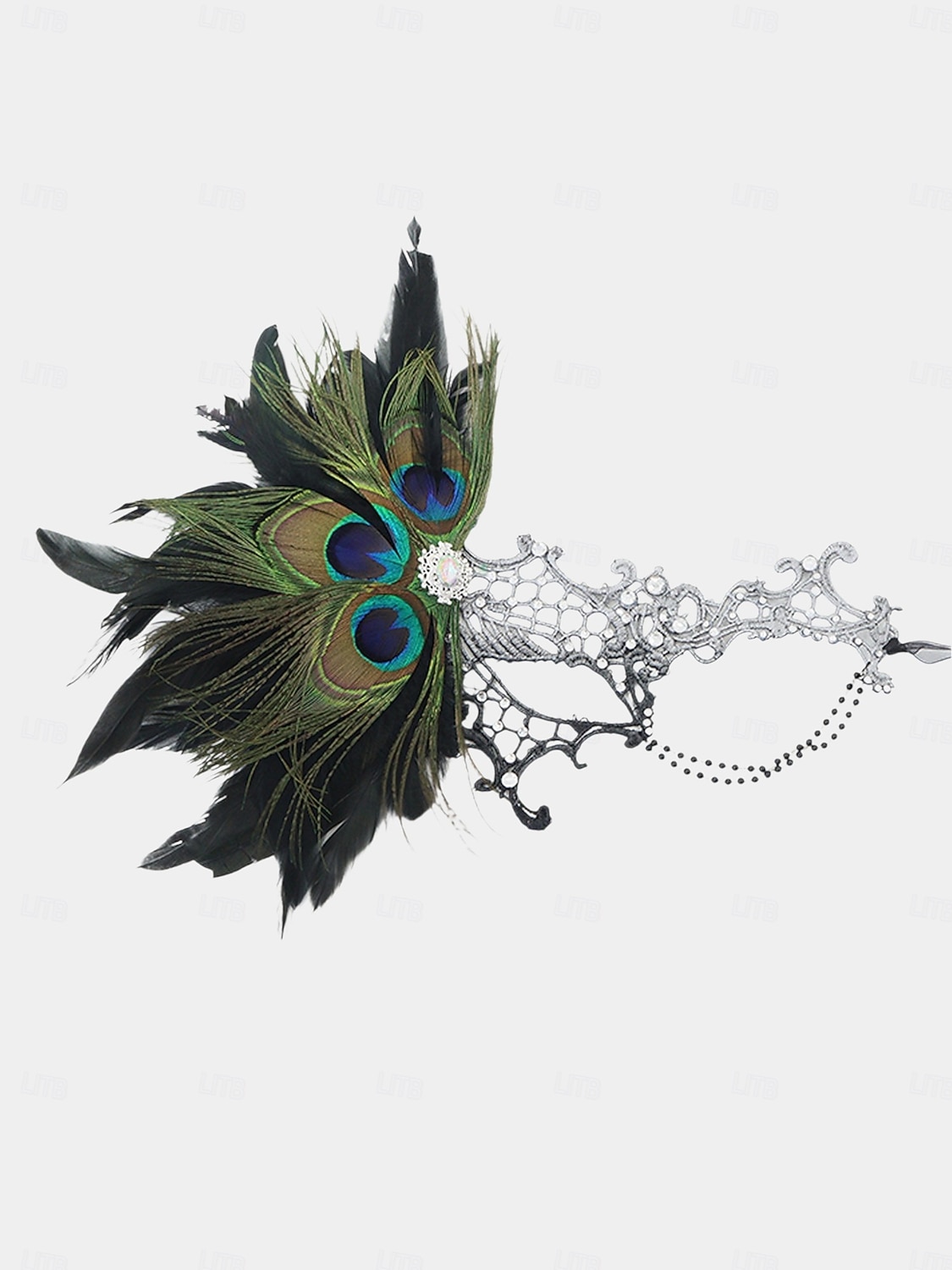 Γυναικεία μάσκα μεταμφίεσης από πράσινη δαντέλα με φτερά, λεπτομέρειες παγωνιού και στρας, vintage γοτθικό αξεσουάρ για πάρτι αποκριών 2026 - $11.99 –P6