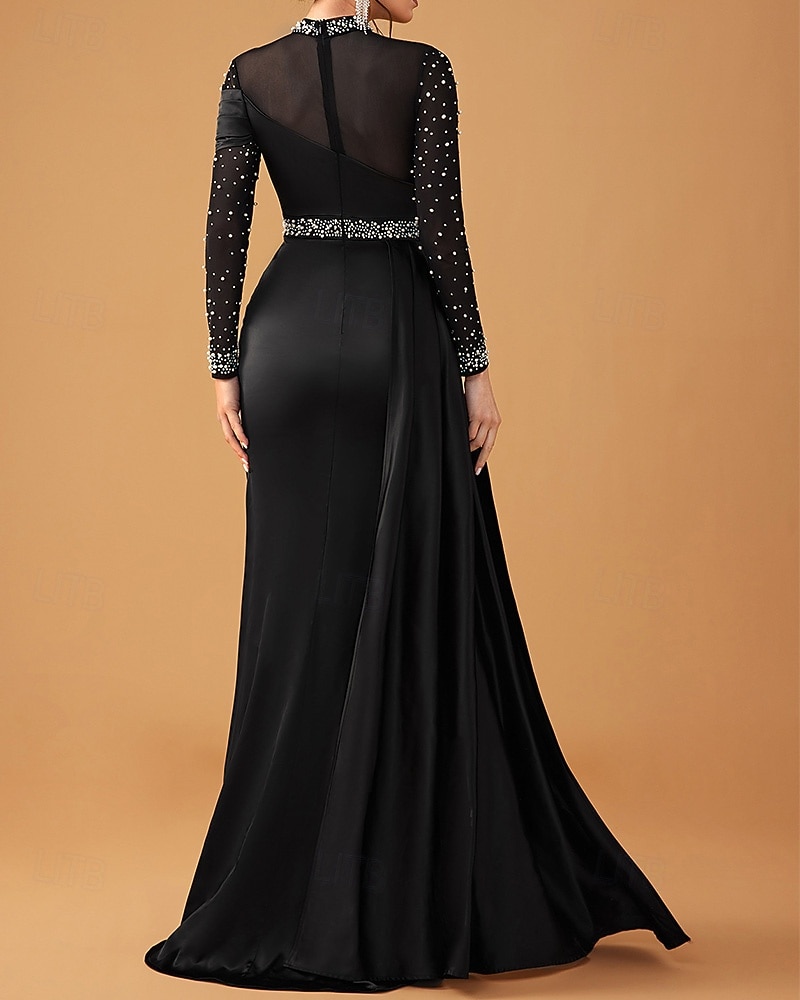 Sirena Tromba Lunghezza al pavimento Abito da Sera Abito da ballo con sopragonna Abito formale Elegante Scintillante Stile Celebrità Manica Lunga Collo Alto Festa in giardino Matrimonio Raso del 2026 a $218.49 –P4