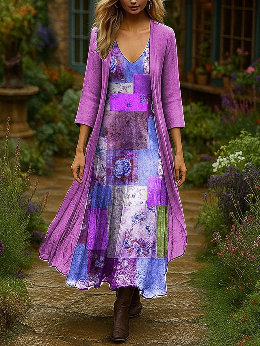 Femmes Robe Ensemble Robe Maxi Robe trapèze Vacances Boho Fleuri Graphique Superposé Imprimé Robe maxi Manche 3/4 Col en V Extérieur Quotidien Rose Claire Bleu Vert Printemps Automne Coupe régulière de 2025 ? $51.99 –P2