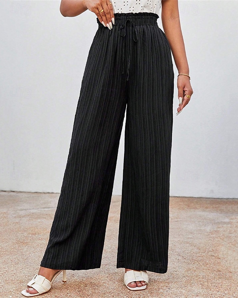 Naisten Leveä reisi Housut Palazzo housut Muoti Katutyyli Täyspitkä Korka vyötärö Tavallinen Joustava vyötärö Jakardi Hengitettävyys Mukava Mikrojoustava Katu Arki-asut Bile Musta Laivaston sininen 2025 - $20.99 –P3