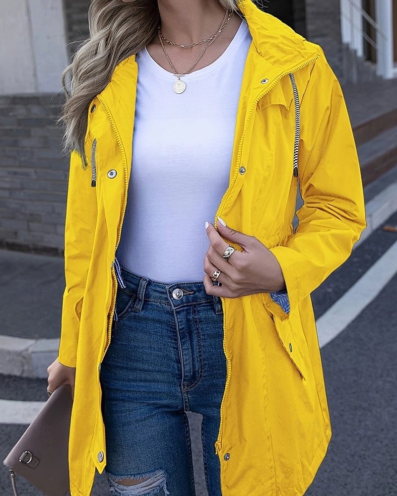 Mulheres Casaco com capuz Jaquetas de chuva impermeáveis Capas de chuva Manter Quente Confortável Zíper Bolsos Ao ar livre Casual Tecido Para Noite Casual / Diário Zíper Padrão Com Capuz Normal Manga de 2025 por $29.99 –P6