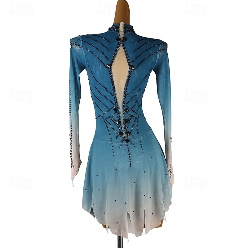 Rochie de Patinaj Artistic Pentru femei Fete Πατινάζ στο πάγο Rochii Albastru Negru / Galben Peteci Deschide Înapoi Plasă Spandex Înaltă Elasticitate Antrenament Profesional Competiție Ținută Patinaj 2025 - $229.49 –P10