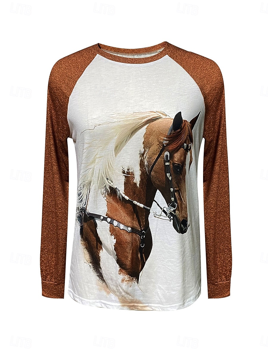 Per donna Pullover Grafico Animale Casual Manica Lunga Girocollo Top Regolari Casuale Marrone Primavera Autunno Inverno del 2026 a $28.99 –P2