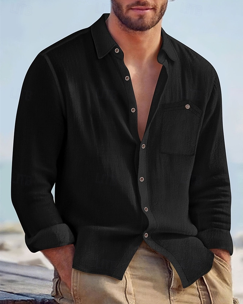 Per uomo Camicia Camicia di lino Camicia casual Camicia con Bottoni Camicia di cotone Semplice Vacanza Camicia hawaiana Nero Bianco Giallo Blu marino Manica Lunga Bavero Primavera Autunno del 2025 a $22.99 –P13