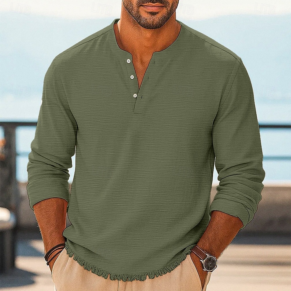 Herren Henley Hemd T-Shirt Henley Oberteil Leinen-T-Shirt Langarm Einfarbig Einfach Einheitliche Farbe Mode Designer Lässig Farbblock Knöpfe Henley Outdoor Lässig Täglich Sommer Frühling Ganzjahres 2025 - $22.99 –P6