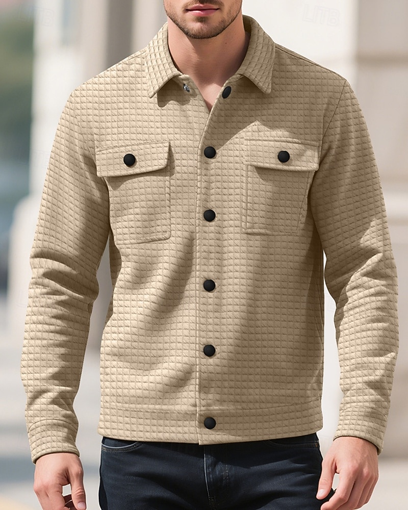 Per uomo Giacca a nido d'ape Giacca Camicia Giacca Casual Vacanza Quotidiano Traspirante Jacquard Tasca Primavera Autunno Semplice Moda Classico Bavero Regolare Nero Bianco Cachi Verde militare del 2025 a $22.99 –P4