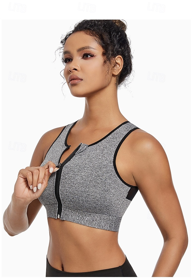 Mulheres Sutiã Esportivo Top de ioga Tops de treino Decote redondo Liberdade Ultra Stretch Respirável Zíper Frontal Sem Manga Esportes Côr Sólida Blusas Para Treino de Ginástica Caminhada Corrida de 2026 por $10.49 –P6