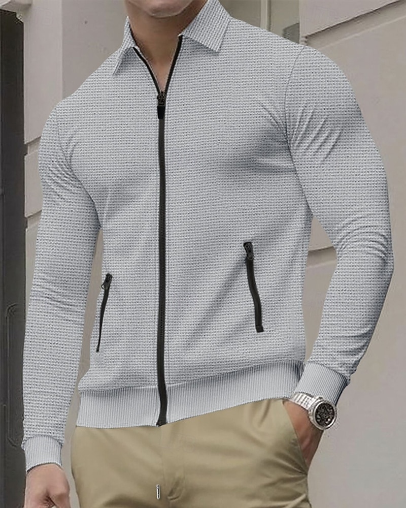 Homens jaqueta leve Jaqueta Waffle Jaqueta casual Férias Diário Respirável Bolsos Primavera Outono Tecido Moda Clássico Lapela Padrão Preto Branco Azul Royal cáqui Cinzento Casaco de 2026 por $21.99 –P13
