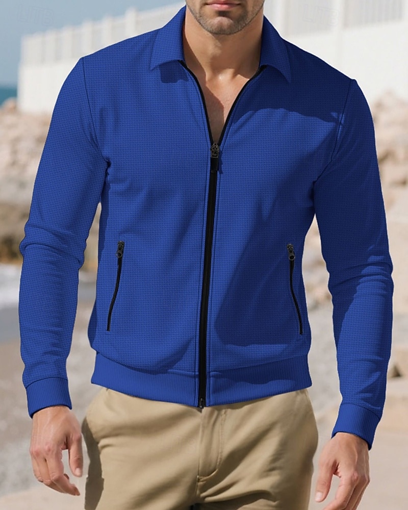 Homens jaqueta leve Jaqueta Waffle Jaqueta casual Férias Diário Respirável Bolsos Primavera Outono Tecido Moda Clássico Lapela Padrão Preto Branco Azul Royal cáqui Cinzento Casaco de 2026 por $21.99 –P5