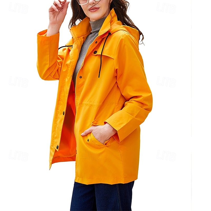 Mulheres Jaqueta casual Jaquetas de chuva impermeáveis Capas de chuva Prova-de-Água A Prova de Vento Zíper Bolsos Moda Ao ar livre Tecido Para Noite Final de semana Zíper Padrão Com Capuz Normal de 2025 por $34.99 –P1