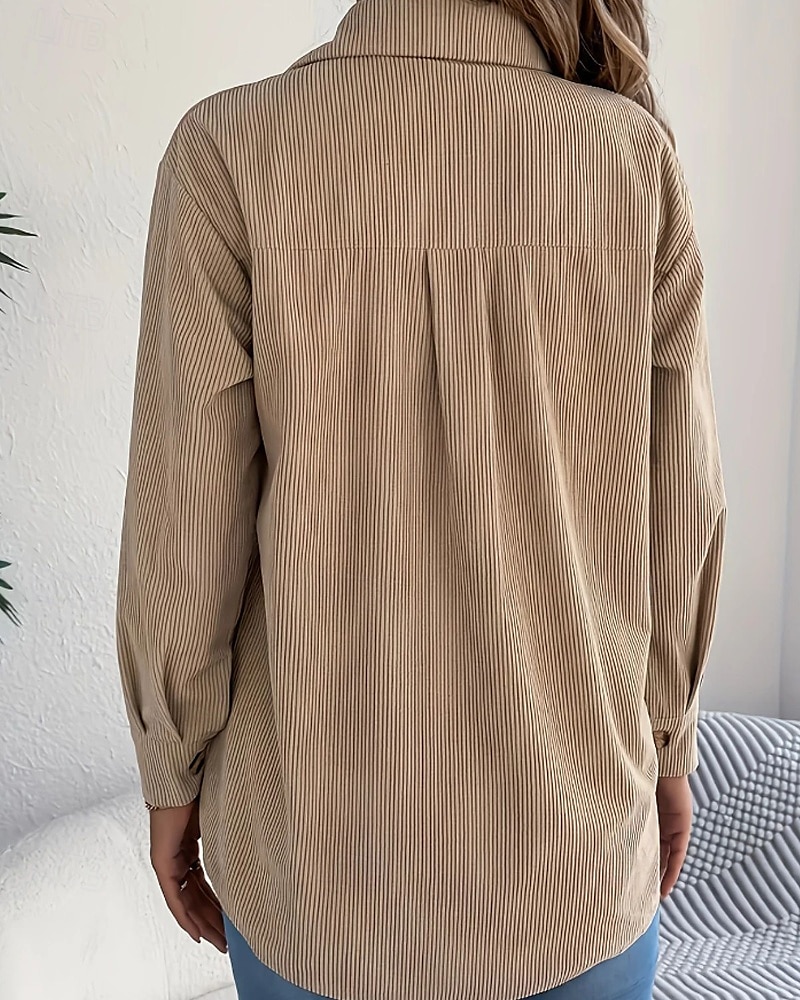 Per donna Camicia Blusa con texture Blusa Semplice Moderno Casual Manica Lunga Colletto a Camicia Top Regolari Quotidiano Uscire Tasca Bottoni Nero Vino Cachi Autunno del 2025 a $26.99 –P6