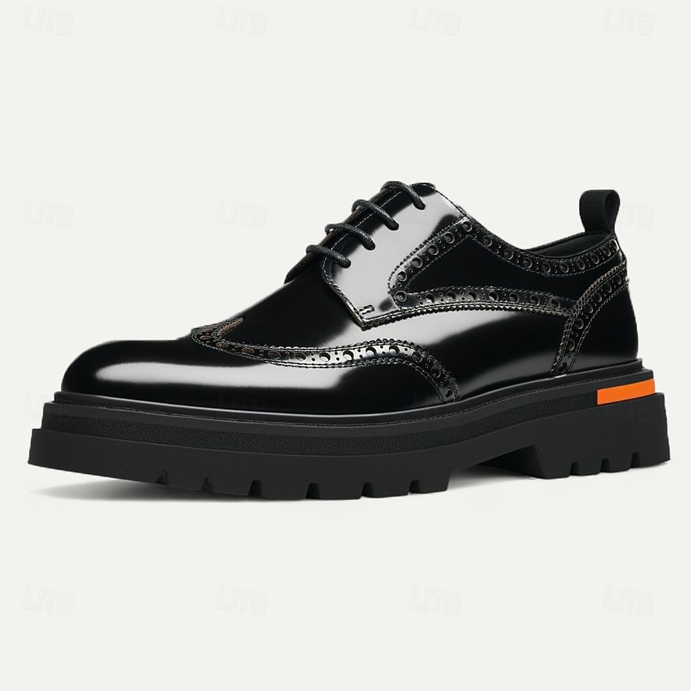 Herresko i ekte skinn med vingetupp og brogues, klassisk brunt formelt fottøy for kontor, banketter og bryllup 2026 - $119.99 –P14
