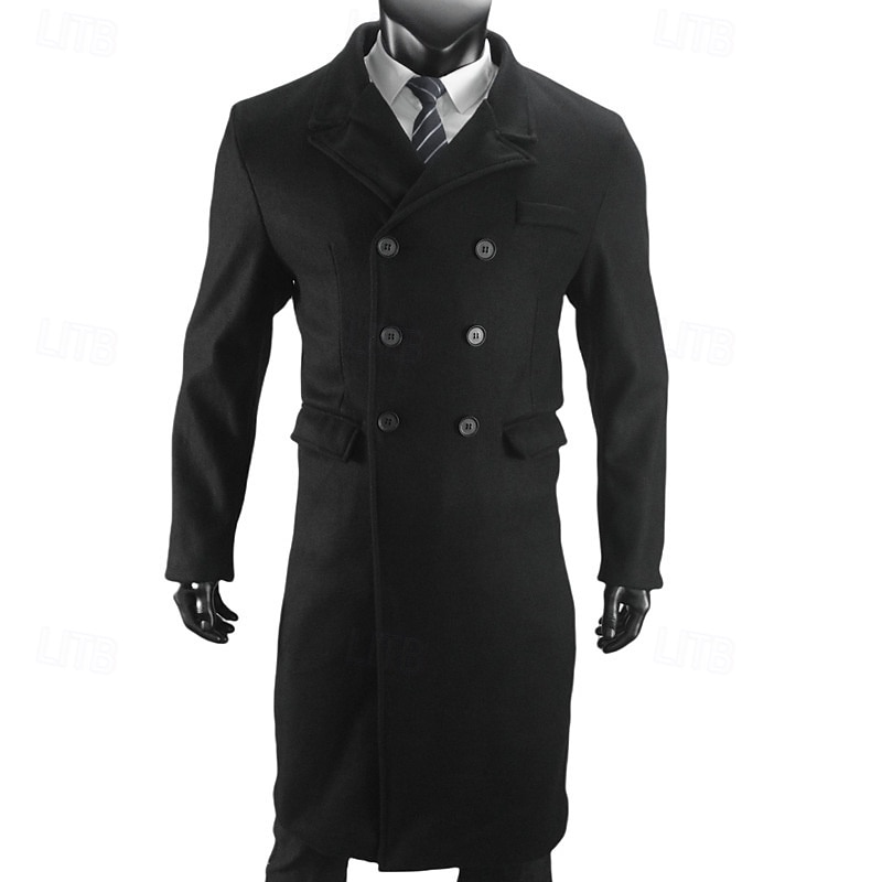 Herren Mantel Trenchcoat Langer Trenchcoat Urlaub Täglich Herbst Winter Polyester Winddicht Warm Oberbekleidung Bekleidung Mode Klassisch Einfach Tasche Revers Doppelreihig 2025 - $44.99 –P12