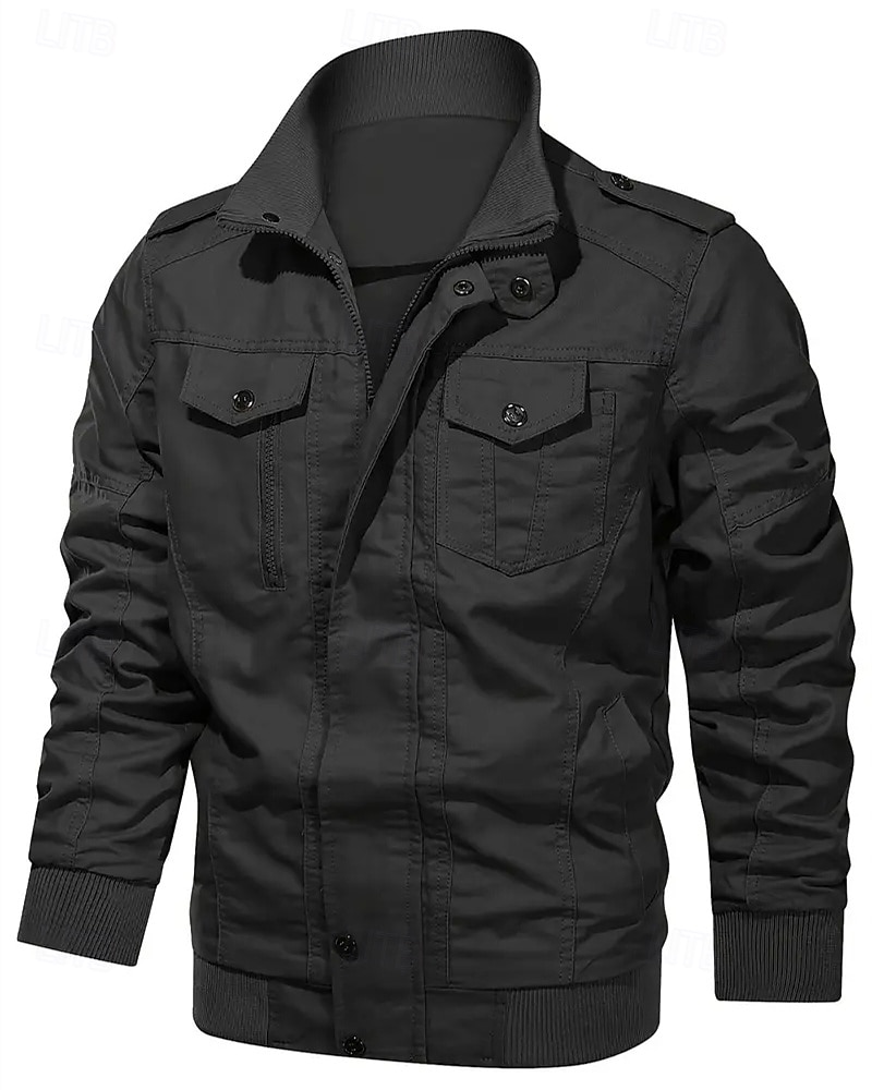 Miesten Utility takki Cargo takki Loma Päivittäin Pidä lämpimänä Tasku Syksy Talvi Tavallinen Muoti Klassinen Kauluskäänne Normaali Musta Khaki Armeijan vihreä Jackets 2026 - $44.99 –P11