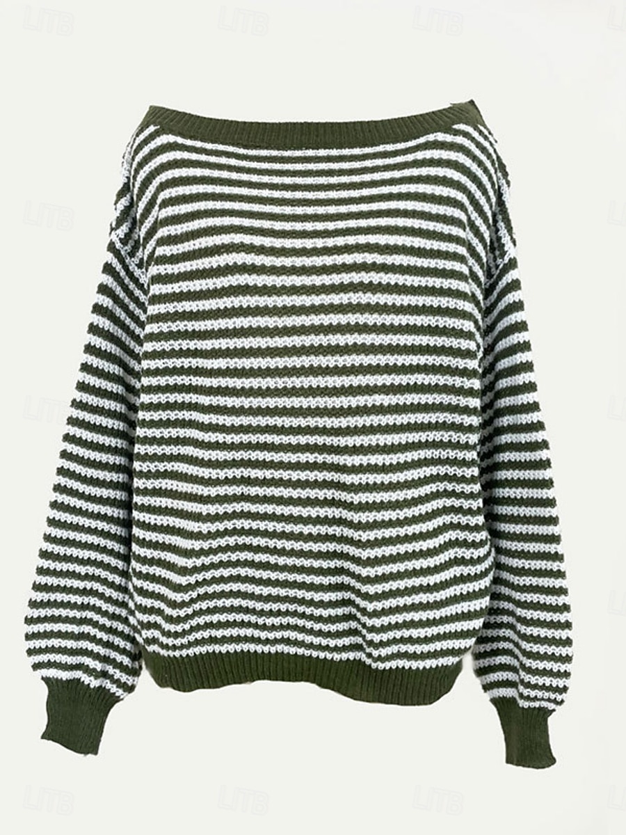 Damen Pullover Lässig Weich Gestreift Gerippt U-Boot-Ausschnitt Gestrickt Langarm Normale Oberteile Stricken Outdoor Täglich Wochenende Schwarz Rote Herbst Winter 2025 - $28.99 –P1