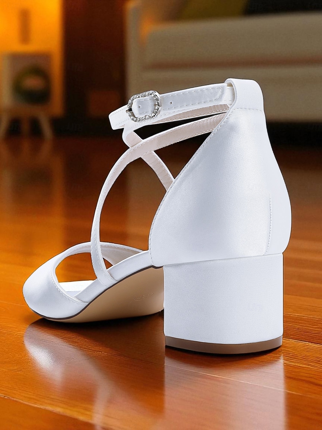 Sandale damă din satin cu toc bloc și bareta la gleznă - pantofi eleganti cu vârful deschis pentru cocktailuri și ținute de seară 2026 - $64.99 –P7