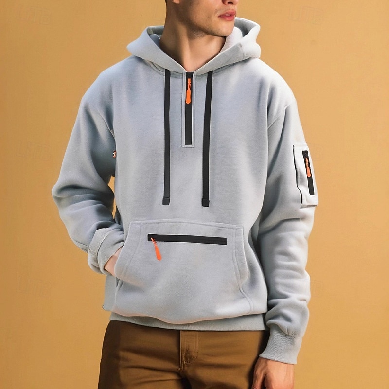 Herren Kapuzensweatshirt Viertelreißverschluss Kapuzensweatshirt Fleece Kapuzensweatshirt Schwarz Weiß Marineblau Khaki Hellgrau Mit Kapuze Einfach Tasche Sport & Outdoor Täglich Ferien Polyester 2026 - $29.99 –P10