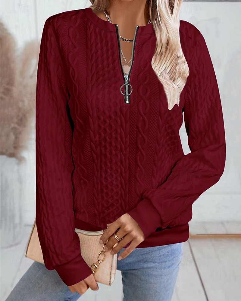 Per donna Felpa con texture Felpe Felpe con cerniera Semplice Streetwear Casual Comodo Manica Lunga Collo Alto Top Regolari Streetwear Ferie Uscire Zip a un quarto Bianco Rosa Vino Rosa scuro Blu del 2025 a $22.99 –P10