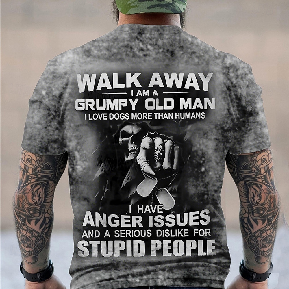 Camiseta Masculina Gráfica de Velho Grumpy - Amante de Cachorros com Problemas de Raiva Não Gosta de Pessoas Idiotas Manga Curta de 2026 por $19.49 –P1