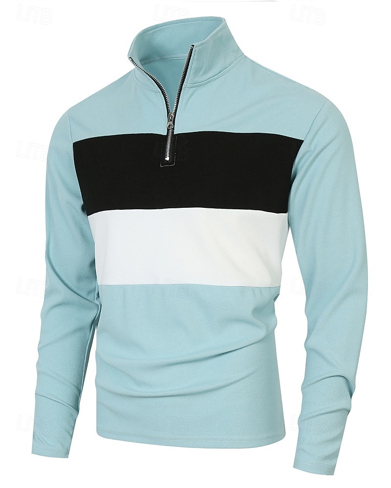Herren Poloshirts Viertel-Reißverschluss-Poloshirt Alltagskleidung Date Viertelreißverschluss Langarm Mode Basic Farbblock Patchwork Reißverschluss Frühling Herbst Normale Passform Schwarz Wei 2025 - $18.99 –P1