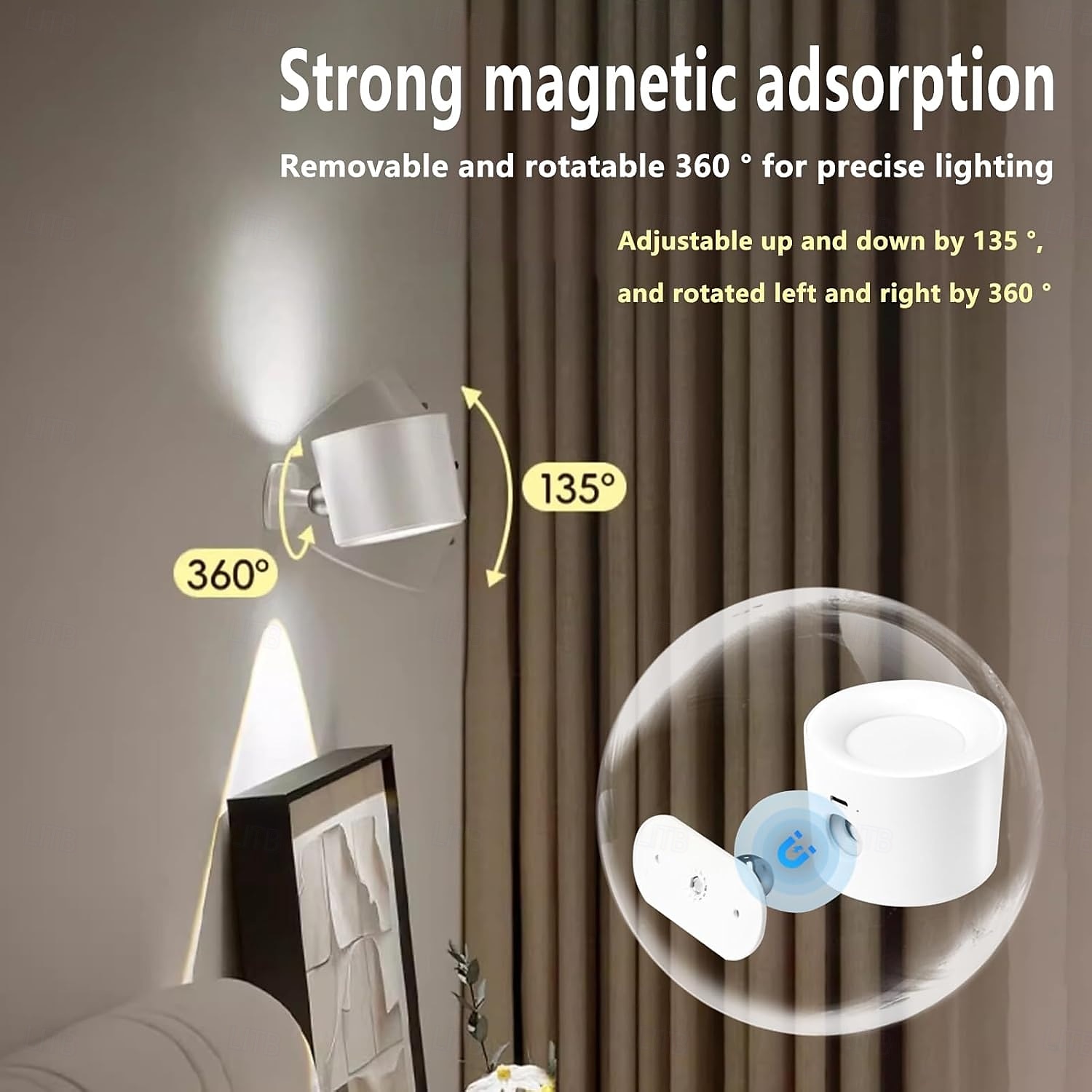 Applique murale magnétique à LED, veilleuse, 1 pièce, 3 températures de couleur &Lampe murale sans fil à intensité variable et rotation à 360° avec télécommande pour chambre à coucher, lecture, de 2025 ? $21.99 –P3