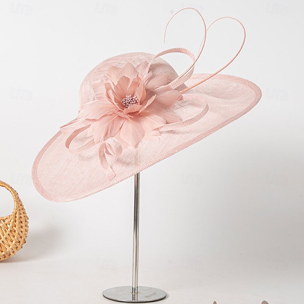 Hatter Sinamay Solhatt Bryllup Ferie Te Fest Hesteløp cocktail Elegant Årgang Solbeskyttelse Med Blomster Hodeplagg Hodeplagg 2025 - $86.99 –P8