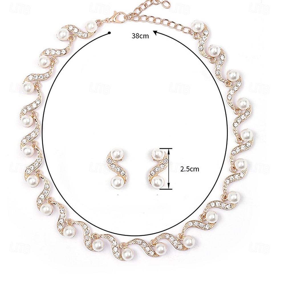 Juego de Joyas 2 Perla Cromo Pendientes Collare Mujer Elegante Vintage Moda Estilo retro Clásico Conjunto de joyas Para Boda Fiesta Invitado a la boda 2026 - $17.49 –P7