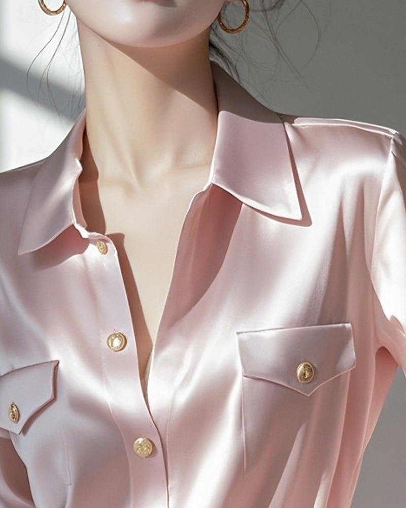 Femmes Chemise Chemisier Uni Actif Élégant manche longue Col de chemise Hauts Réguliers Travail Sortir Avec Poches Boutons Rose Claire Automne de 2025 ? $38.99 –P2
