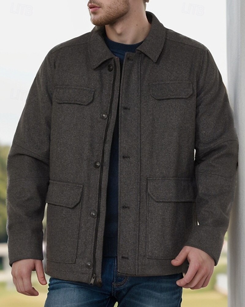 Homens jaqueta leve Jaqueta Carga Jaqueta casual Férias Diário Manter Quente Bolsos Outono Inverno Tecido Moda Clássico Lapela Padrão Preto Marron Cinzento Escuro Casaco de 2025 por $54.99 –P1