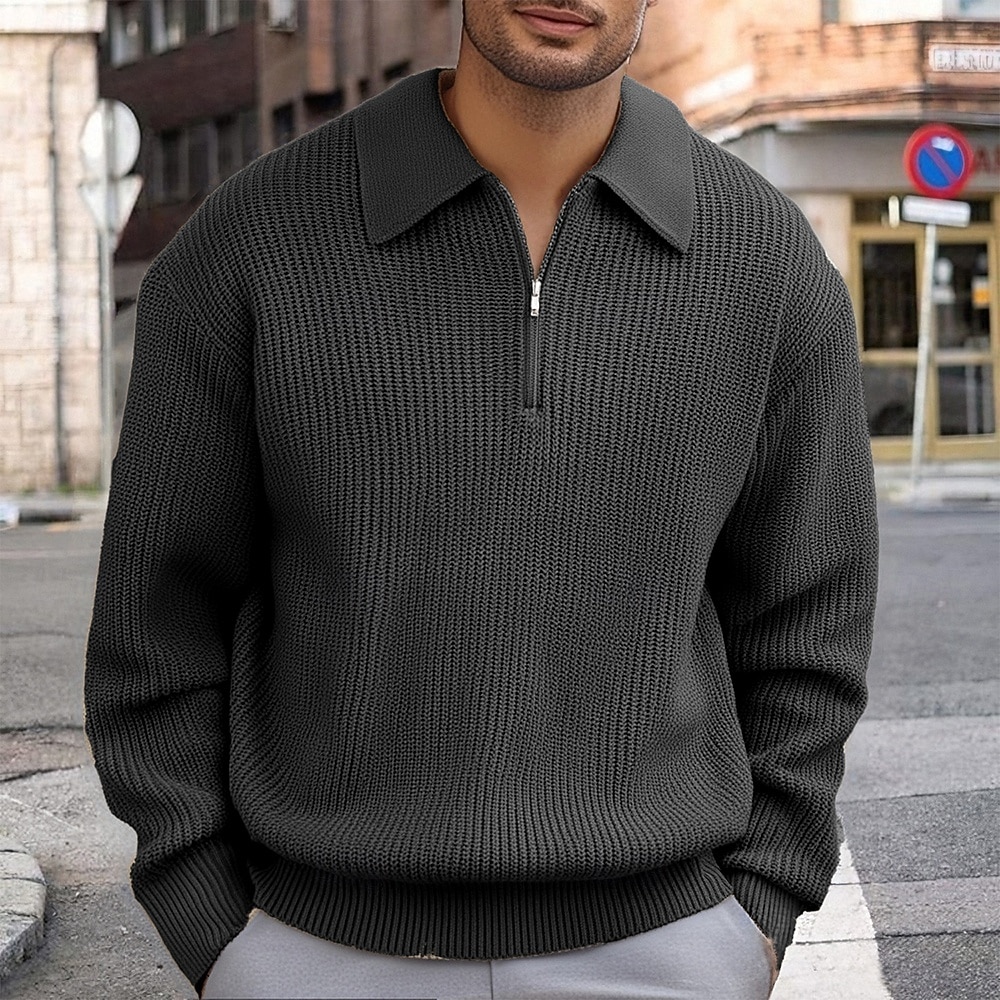 Men's Pullover Sweater Jumper Quarter Zip Sweaters Knit Sweater Ribbed Knit Regular Tops Knitted Plain Half Zip Fashion Casual Vacation Daily Wear Clothing Apparel Fall Winter Black Khaki M L XL 2026 - $27.99 –P3