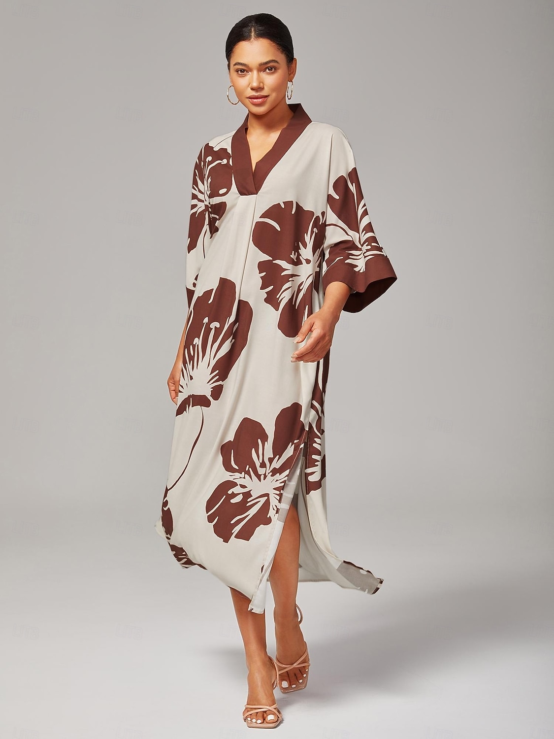 robe de vacances décontractée en rayonne filée à imprimé floral et col en V pour femme de 2025 ? $97.99 –P1