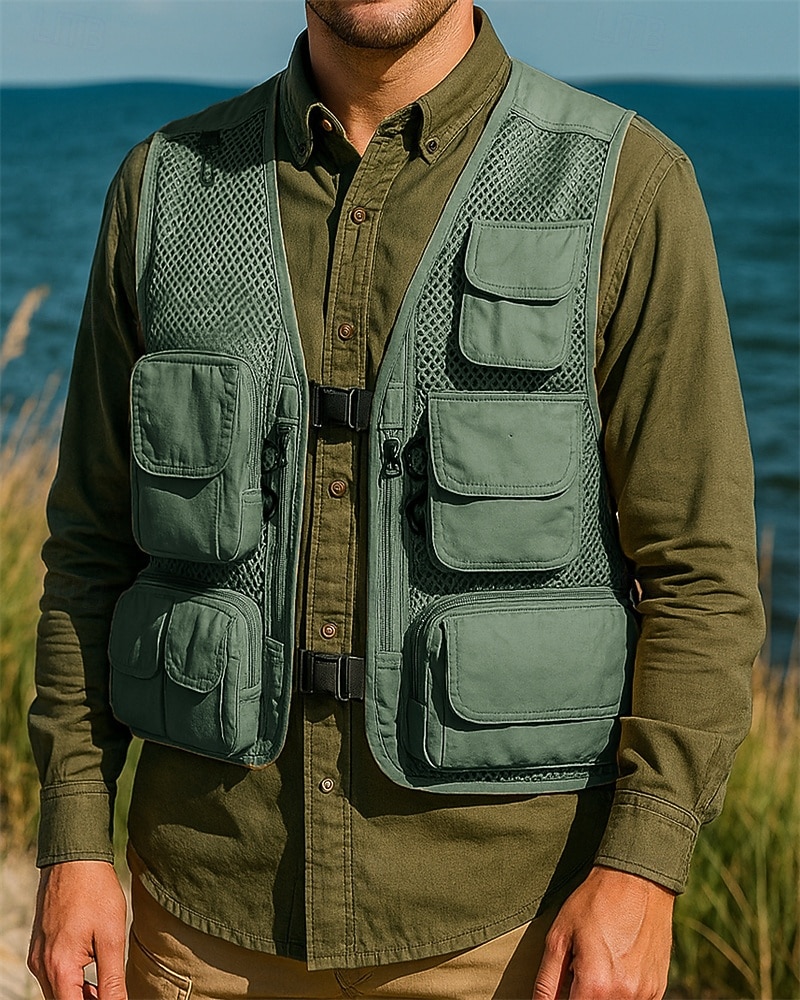 Herren Anglerweste Wanderweste Ärmellos Weste Außen Leicht Atmungsaktiv Reißverschluss Mehrere Taschen Polyester Schwarz Armeegrün Rot Jagd Angeln Klettern 2025 - $25.99 –P4