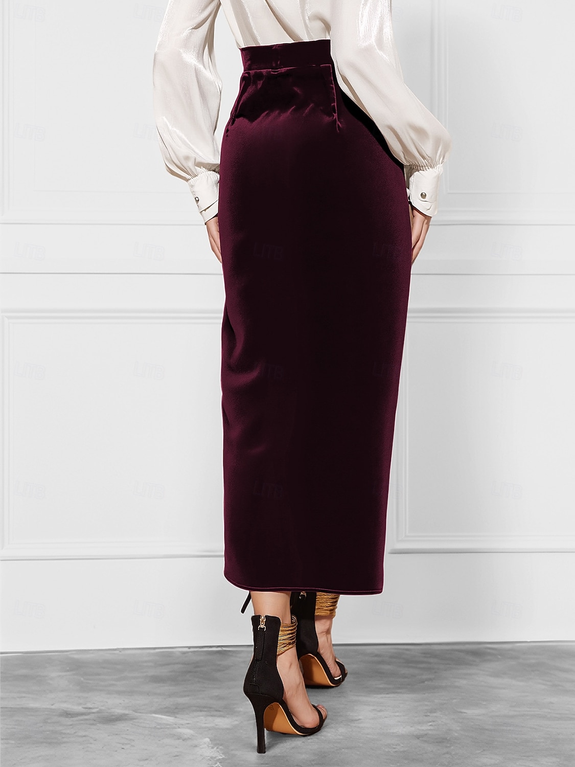 Femmes Jupe Élégant ancien Mode Sexy Midi Taille Moyenne Jupes Uni Froncé Fendu Micro-Élastique École Noël Rouge bordeaux Printemps Polyester Velours de 2025 ? $26.99 –P5