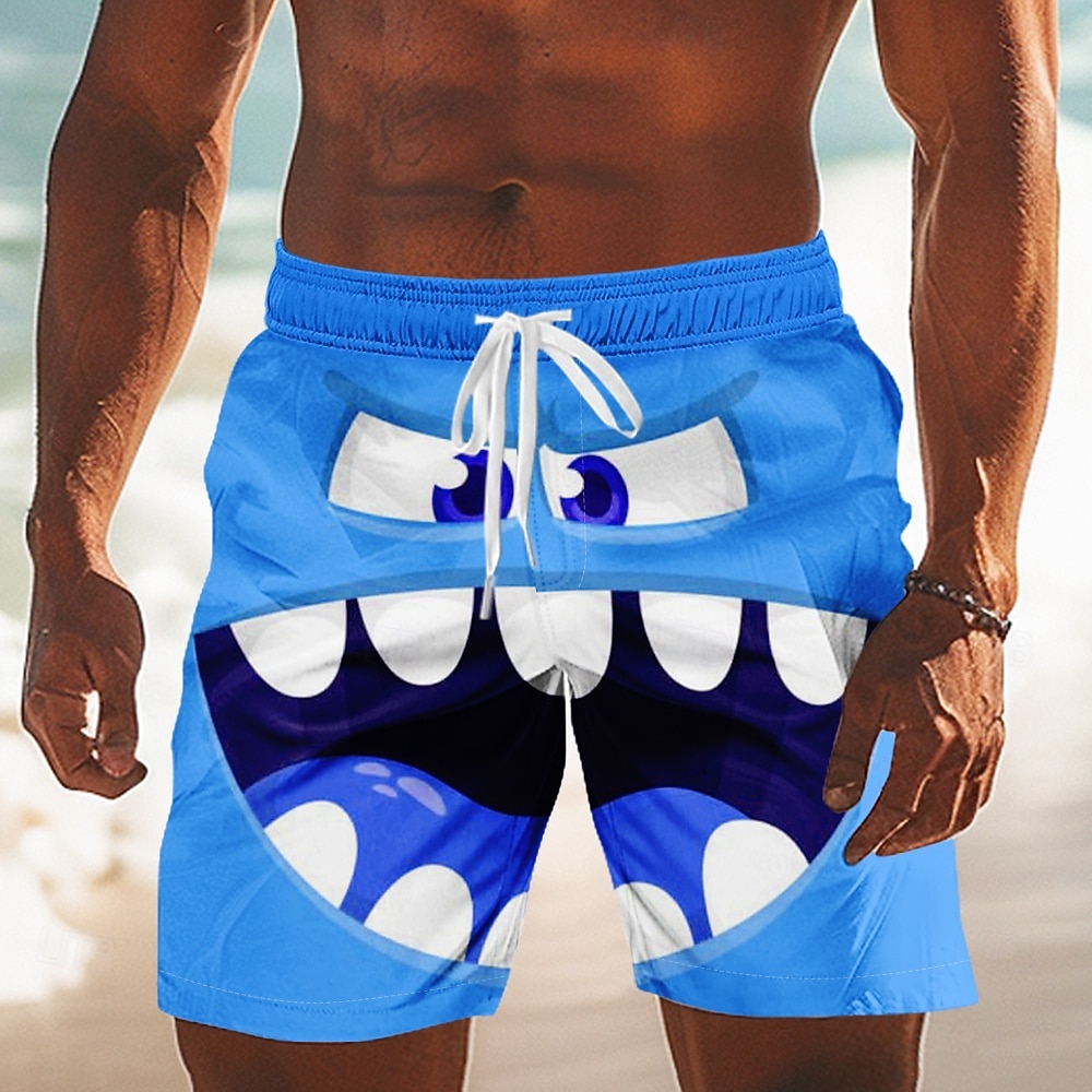 Herr 3D-seriefigur Le ansikte Stora ögon Badshorts Boardshorts Medium Midja Rolig Utomhus Semester Vardag Sidfickor Mesh foder Elastisk dragsko i midjan Designer Kläder 2025 - $19.99 –P1