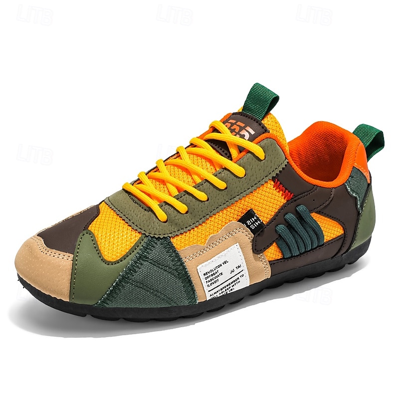 2026年 メンズのグリーンとイエローのメッシュスニーカー - ウォーキング、旅行、ストリートスタイルに最適なカラーブロックの通気性のあるカジュアルスポーツシューズ  コレクション – $34.99 –P3