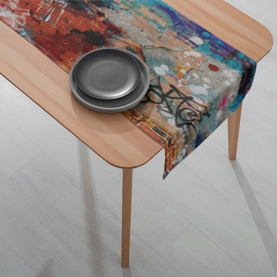 1PC Граффити скатерть 33x180 см (13x70.5 дюймов) - прямоугольная скатерть с городским уличным искусством для ресторана банкета вечеринки кафе 2025 - $10.99 –P4