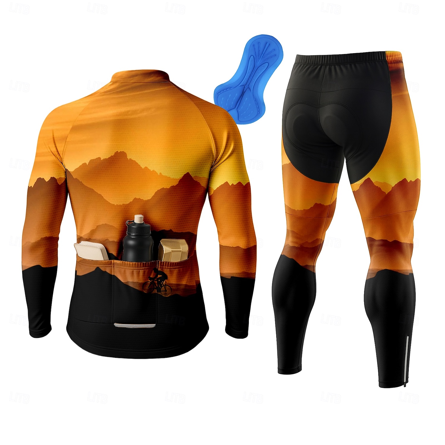 Voor heren Wielrenshirt met strakke wielrenbroek Lange mouw Winter Herfst Oranje Grafisch Wolk Met Patroon Fietsen Thermisch Warm 3D-pad Sneldrogend Anatomisch ontwerp Ultra-Violetbestendig Sport 2026 - $56.99 –P2