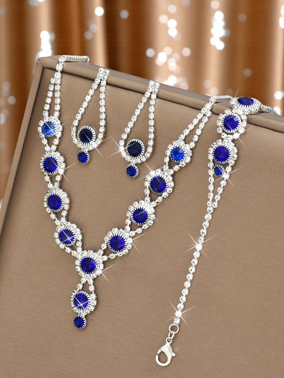 Dámská sada šperků s růžovými krystaly - třpytivý náhrdelník, náramek a náušnice s kamínky pro elegantní párty a večerní nošení 2025 - $14.99 –P4