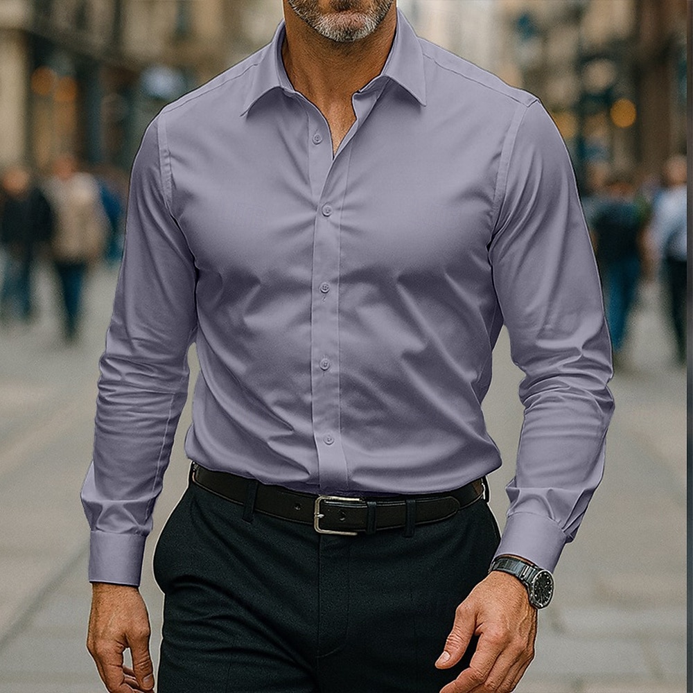 Homme Chemise Chemise habillée Chemise sans repassage Chemise à Col Chemise Boutonnée Uni Mariage Extérieur Noir Blanche Rose dragée Vin manche longue Col Rabattu Été Printemps Vêtement Tenue de 2025 ? $21.99 –P2